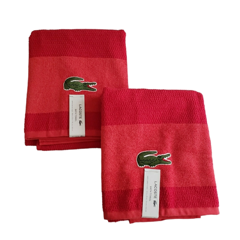 LACOSTE Bath Towels Set of 2 Red 30 x 52 NWT Towel